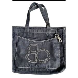 Botkier Denim Tote Bag Large Satchel Purse Shopper Canvas Jean Logo Stitched